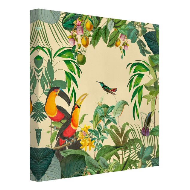 Quadri con fiori Collage vintage - Uccelli nella giungla