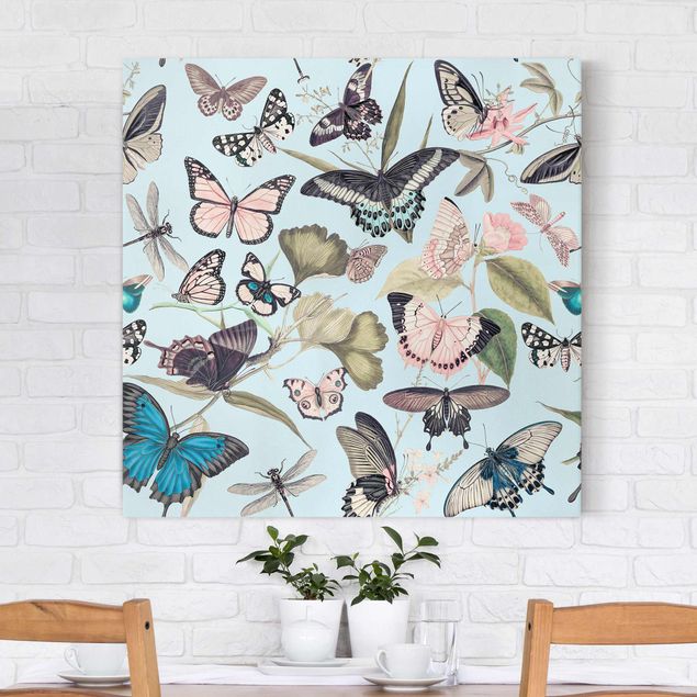 Quadri su tela con farfalle Collage vintage - Farfalle e libellule