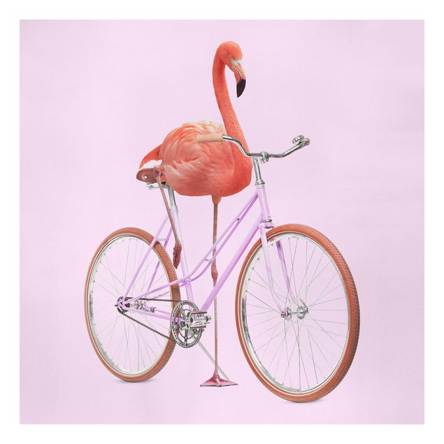 Quadri rosa Fenicottero con bicicletta