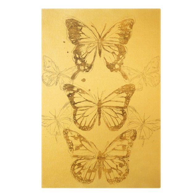 Quadro su tela animali Composizione di farfalle in oro I