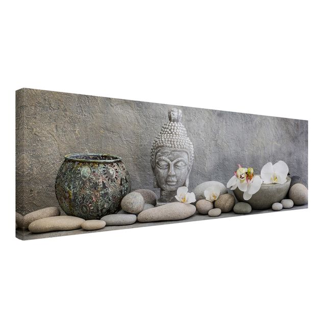 Riproduzioni quadri Buddha Zen con orchidee bianche