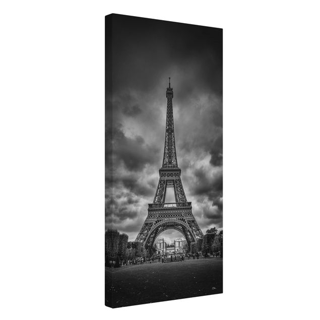 Quadri in bianco e nero Torre Eiffel davanti alle nuvole in bianco e nero