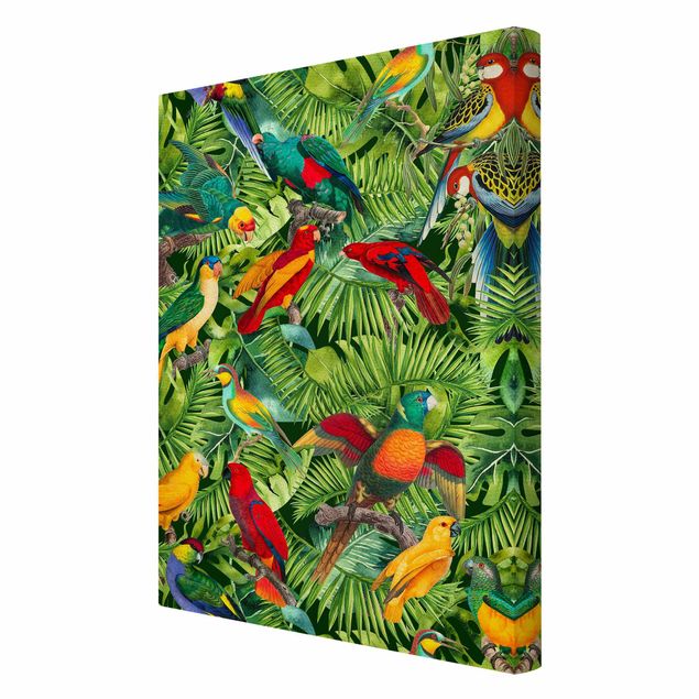 Quadro colorato Collage colorato - Pappagalli nella giungla
