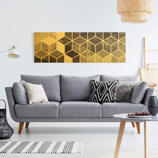 Quadri su tela con disegni Geometria dorata - Bianco e nero