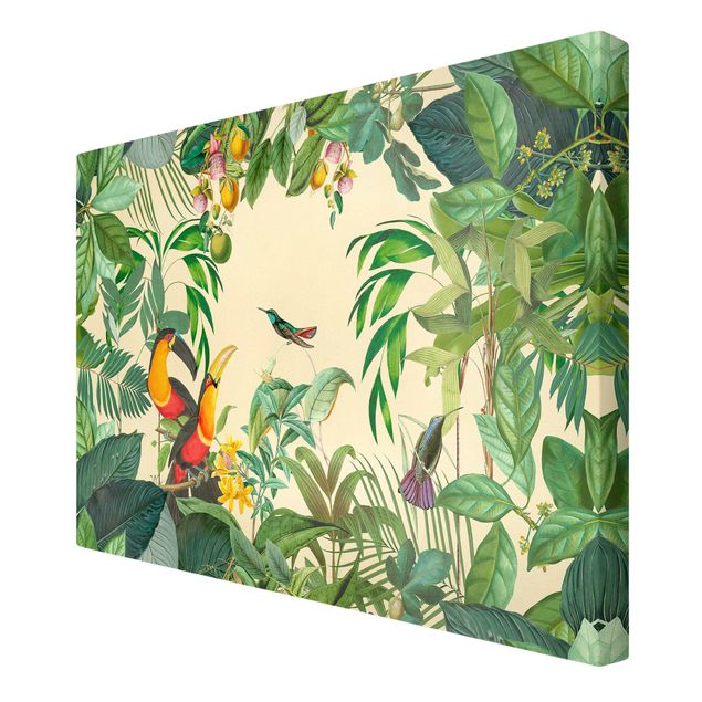 Quadro colorato Collage vintage - Uccelli nella giungla