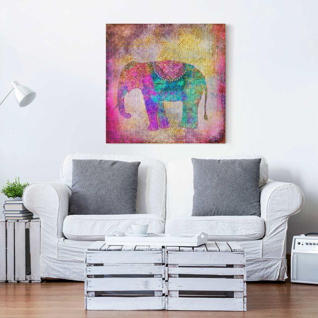 Quadro con elefante Collage colorato - Elefante indiano