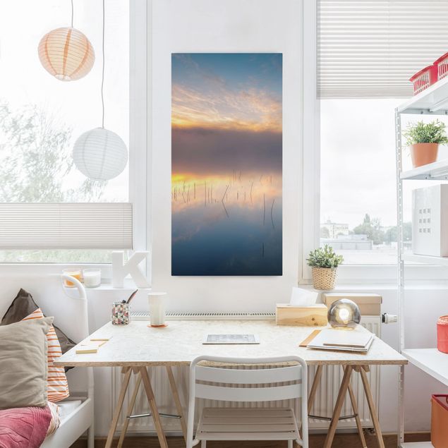 Quadri su tela paesaggio Alba lago svedese
