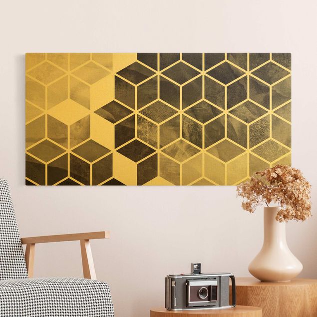 Riproduzione quadri su tela Geometria dorata - Bianco e nero
