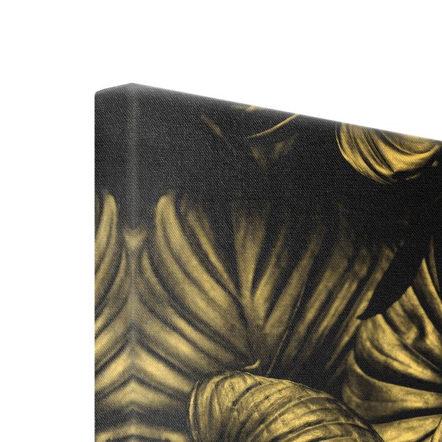 Quadro su tela oro - Botanica Hosta in bianco e nero