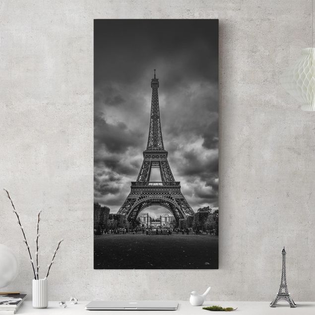Quadro Parigi Torre Eiffel davanti alle nuvole in bianco e nero
