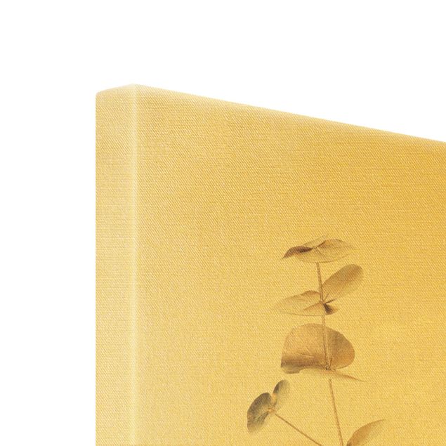 Quadro su tela oro - Ramo di eucalipto dorato con bianco
