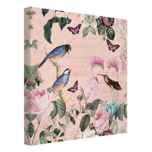 Quadri di farfalle Collage vintage - Rose e uccelli