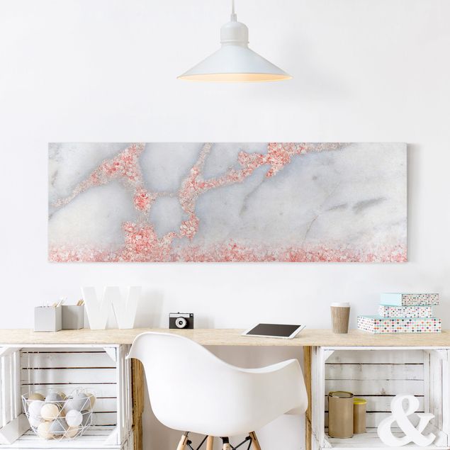 Riproduzione quadri famosi Effetto marmo con coriandoli rosa chiaro