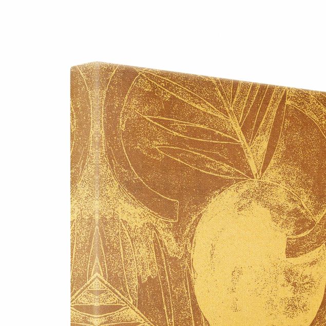 Quadro su tela oro - Forme e foglie in rame I