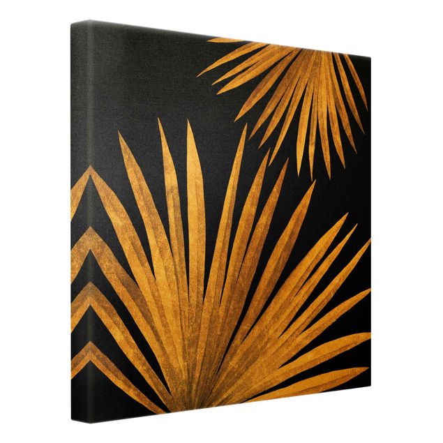 Quadri su tela Oro - Foglia di palma su nero