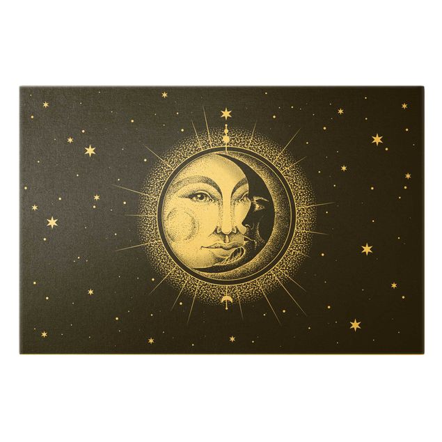 Quadri su tela Illustrazione vintage di sole e luna