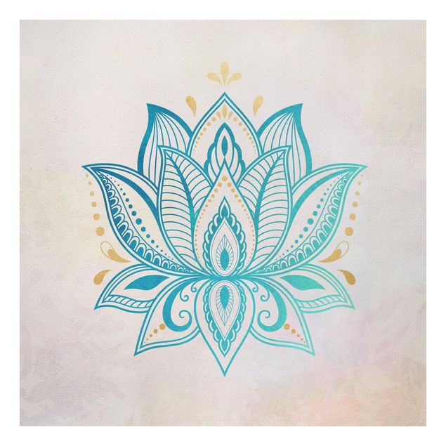 Quadri turchesi Illustrazione di loto Mandala Oro Blu