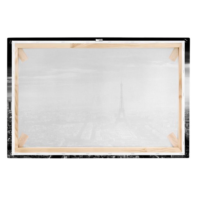 Stampa su tela La Torre Eiffel dall'alto in bianco e nero