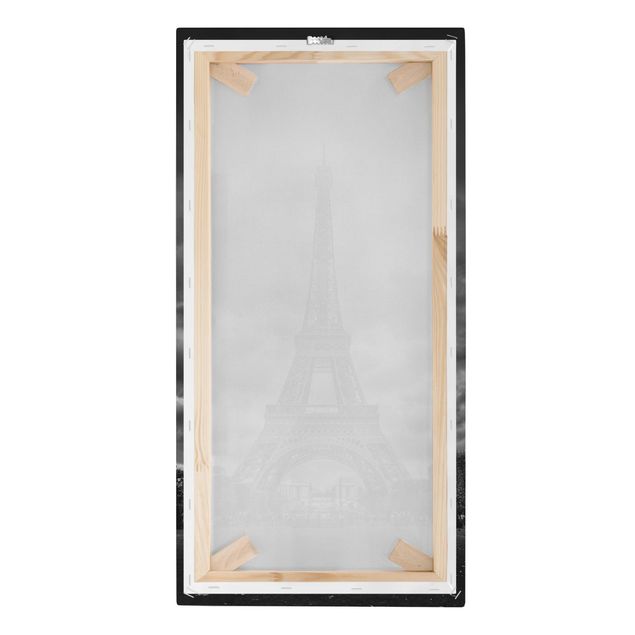 Stampa su tela Torre Eiffel davanti alle nuvole in bianco e nero