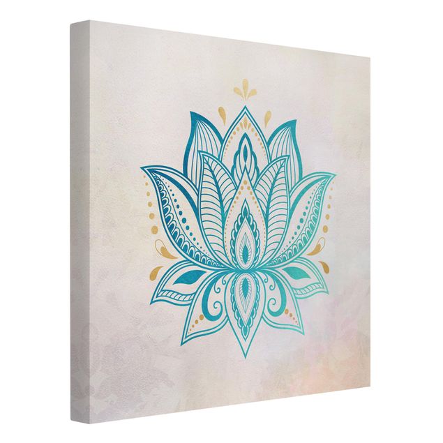 Quadro moderno blu Illustrazione di loto Mandala Oro Blu