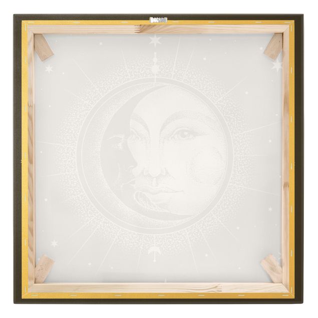 Quadro su tela oro - Illustrazione vintage di sole e luna