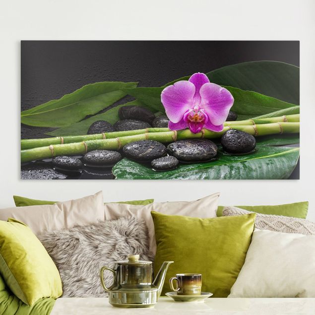 Quadro orchidea Bambù verde con fiore di orchidea