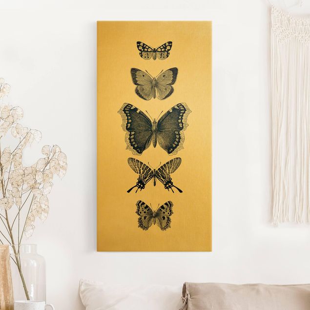 Quadri su tela con farfalle Farfalle d'inchiostro su sfondo beige