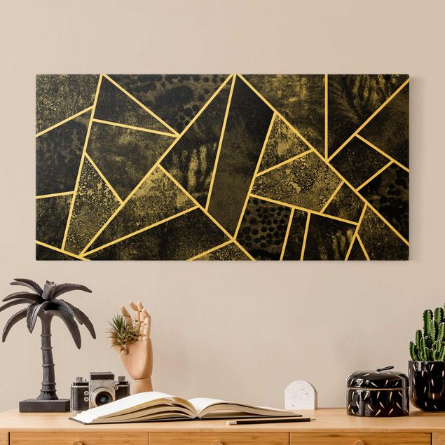 Quadri su tela con disegni Geometria dorata - Triangoli grigi