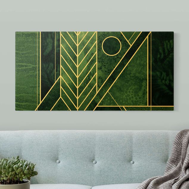 Quadri su tela con disegni Geometria dorata - Smeraldo