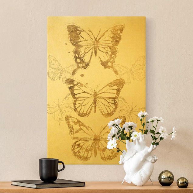 Quadri con animali Composizione di farfalle in oro I