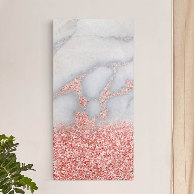 Quadri astratti moderni Effetto marmo con coriandoli rosa chiaro