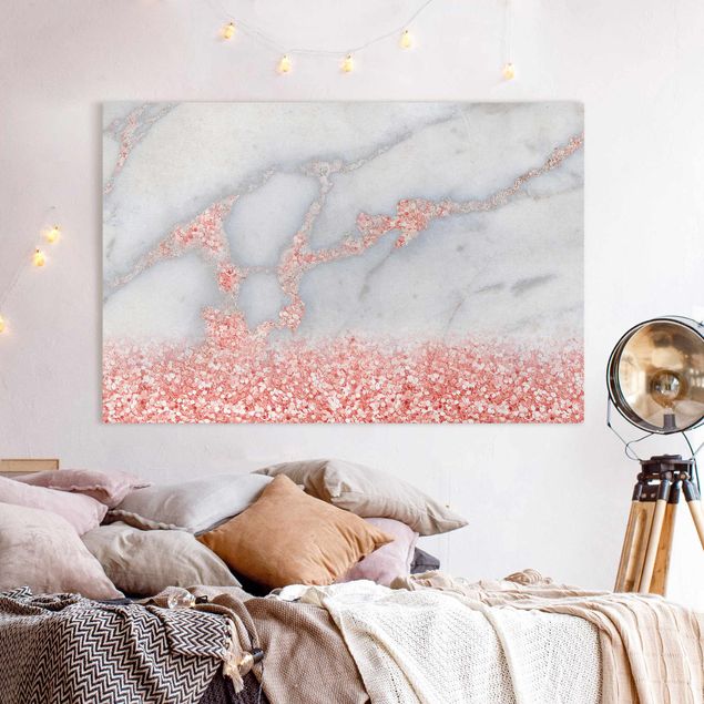 Riproduzioni quadri Effetto marmo con coriandoli rosa chiaro