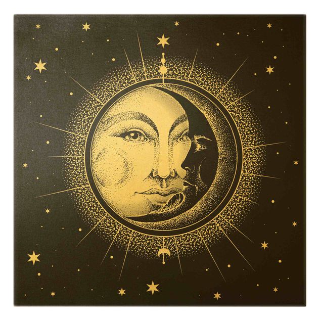 Quadri su tela Illustrazione vintage di sole e luna