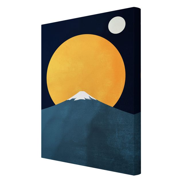 Riproduzione quadri su tela Sole, luna e montagna