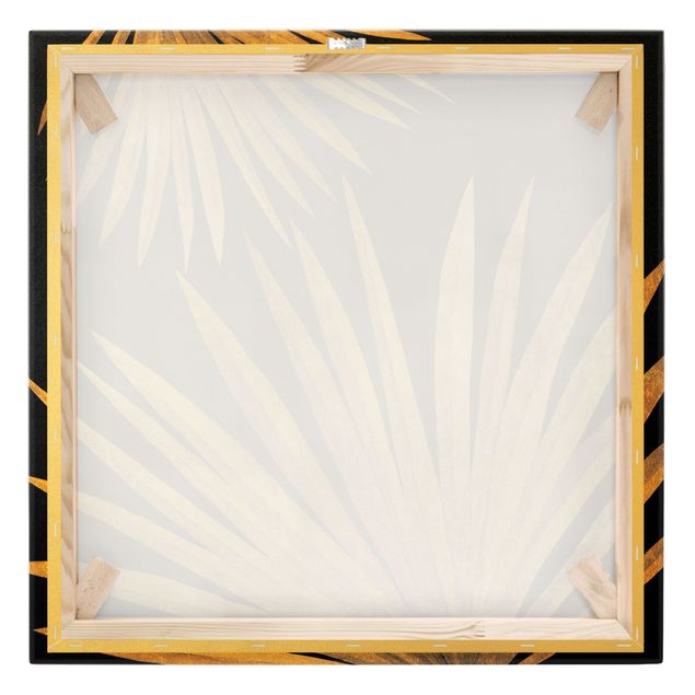 Quadro su tela oro - Oro - Foglia di palma su sfondo nero