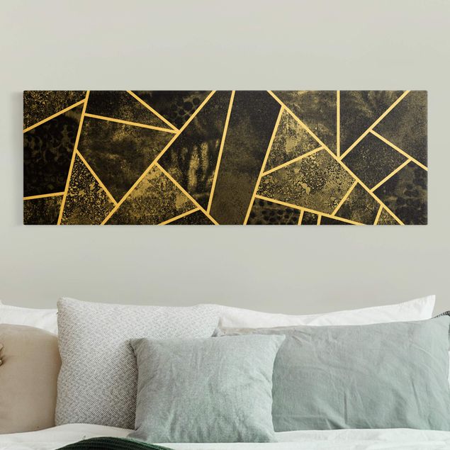 Quadri su tela con disegni Geometria dorata - Triangoli grigi