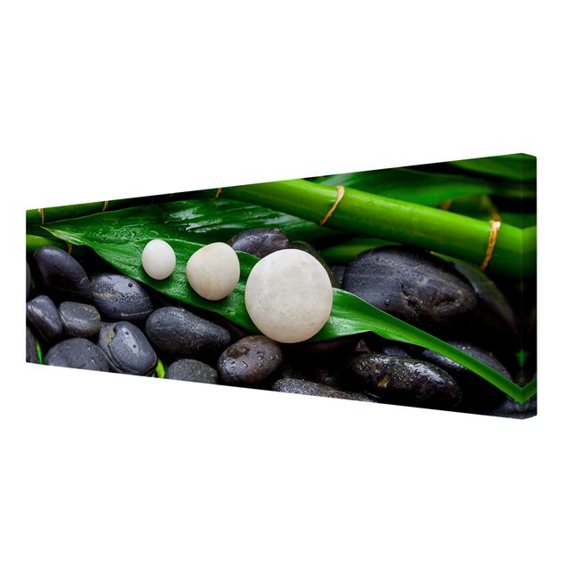 Quadri verdi Bambù verde con pietre zen