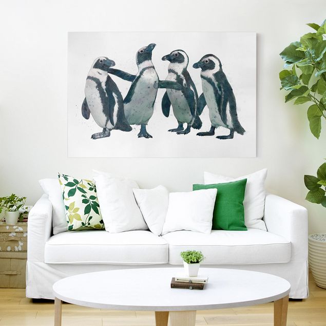 Quadri su tela con uccelli Illustrazione - Pinguini Acquerello Bianco e Nero