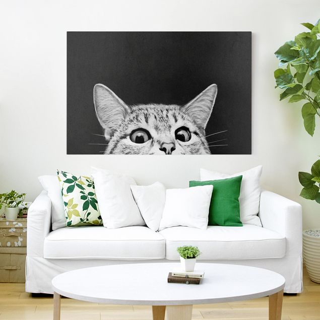 Quadri su tela con gatti Illustrazione - Gatto Disegno in bianco e nero