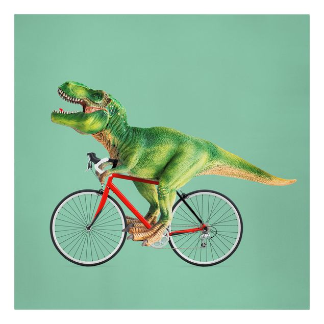 Quadri verdi Dinosauro con bicicletta
