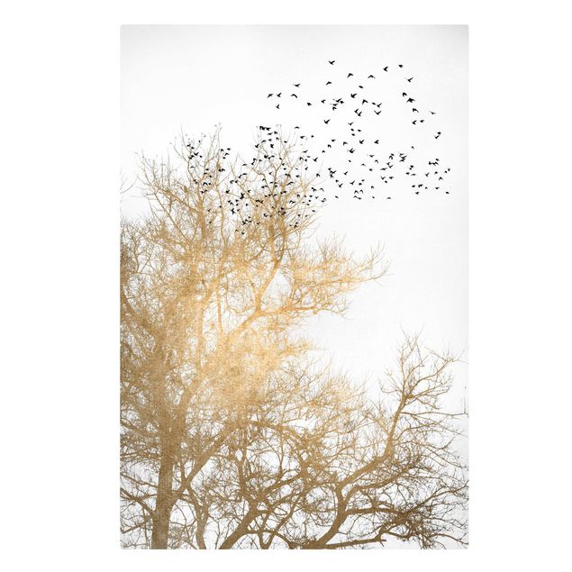 Quadri moderni   Stormo di uccelli davanti all'albero d'oro