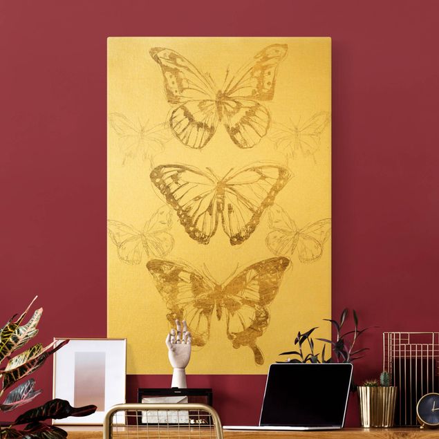 Quadri con animali Composizione di farfalle in oro II