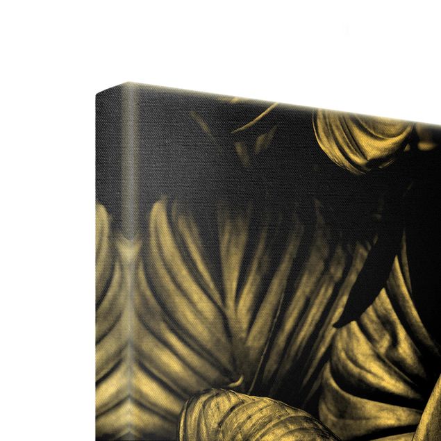Quadro su tela oro - Botanica Hosta in bianco e nero