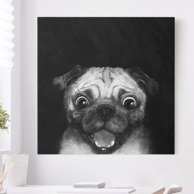 Quadri su tela con cani Illustrazione - cane carlino pittura su bianco e nero