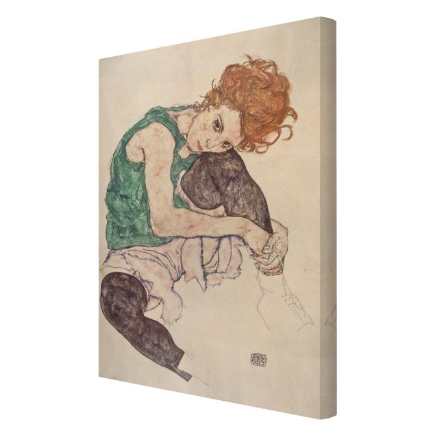 Quadri ritratto Egon Schiele - Donna seduta con ginocchio alzato