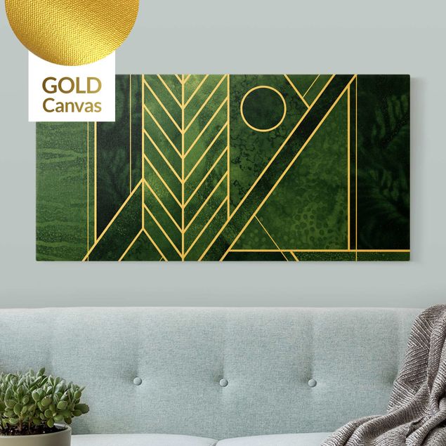 Riproduzione quadri su tela Geometria dorata - Smeraldo