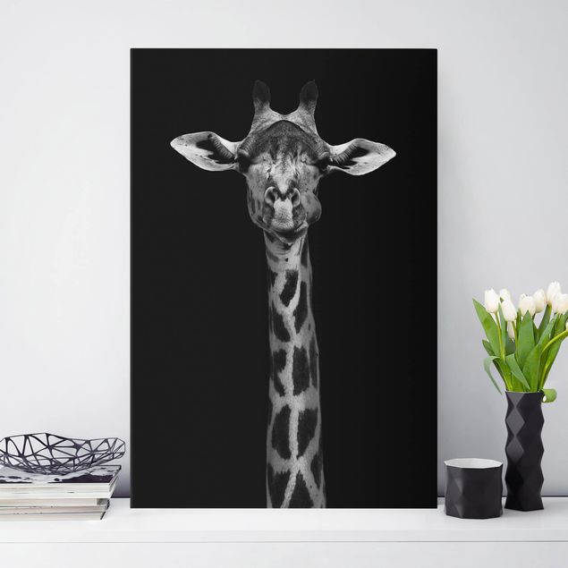 Quadri su tela con giraffe Ritratto di giraffa scura