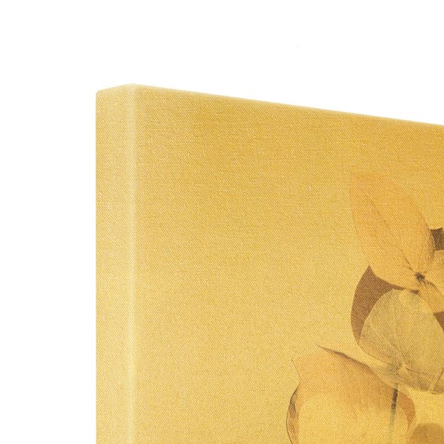 Quadro su tela oro - Ramo di eucalipto dorato con bianco II