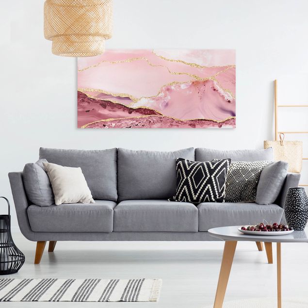 Quadri astratti moderni Estratto Monti rosa con Golden Lines