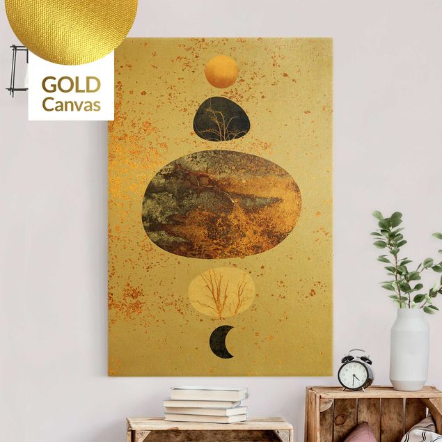 Quadro moderno Sole e luna in gloria dorata